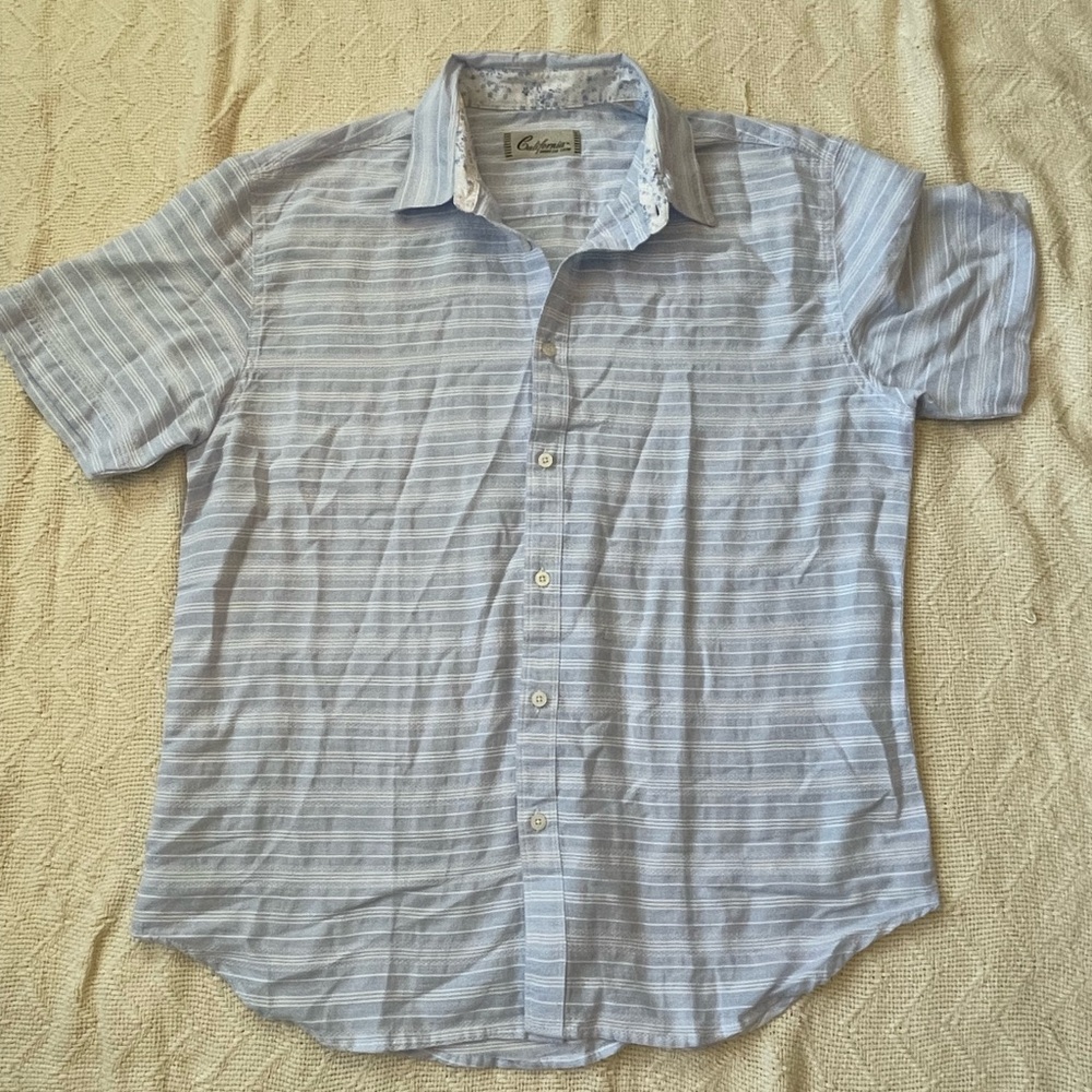 California Shirt Co Men’s Large Light Blue Striped Short Sleeve Button Down NWOT